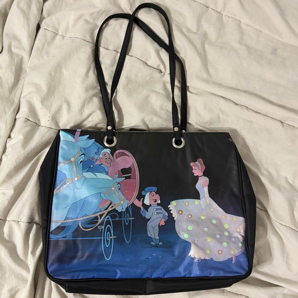 Disney 2005 Cinderella 13"x10" Glitter Sequin Handbag Purse Princess Vintage Y2K